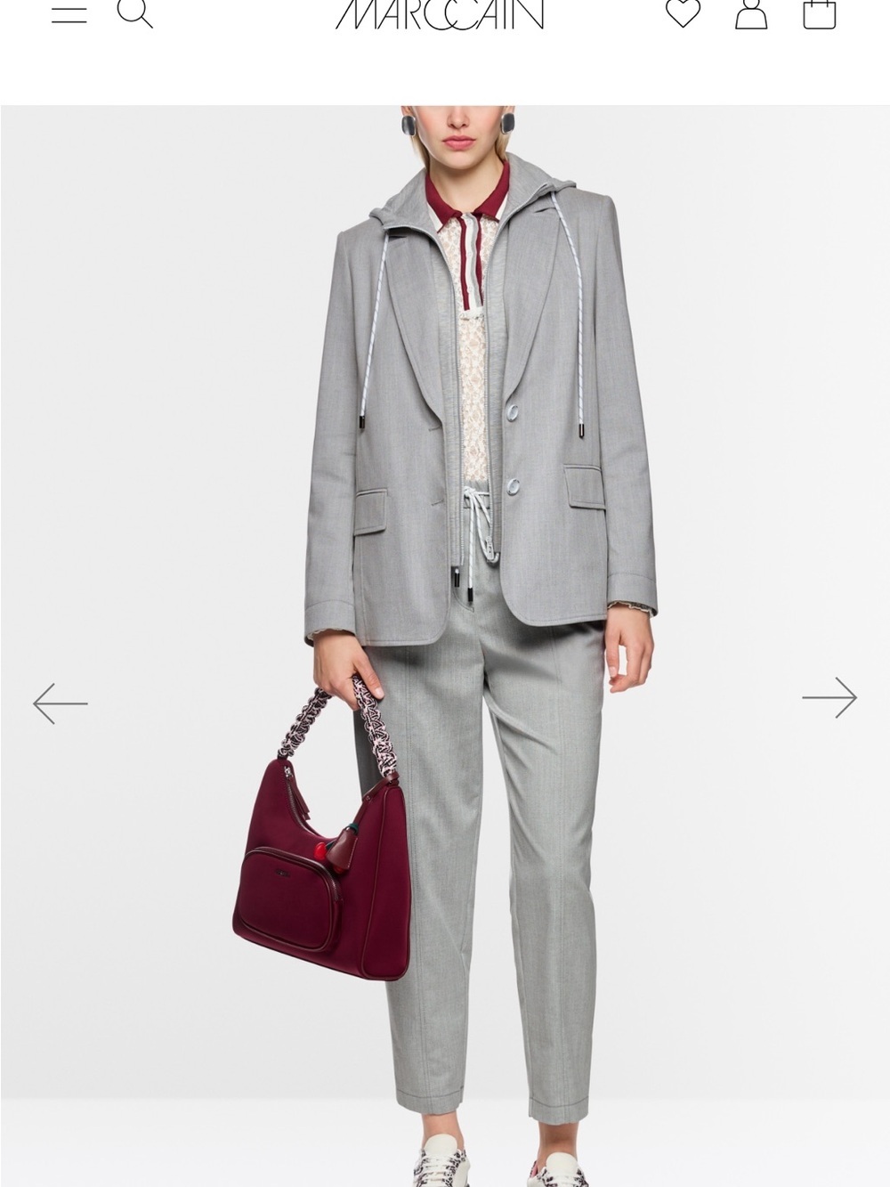 Marc Cain sport leisure suit gray hooded blazer  & relaxed fit pants. US size 8